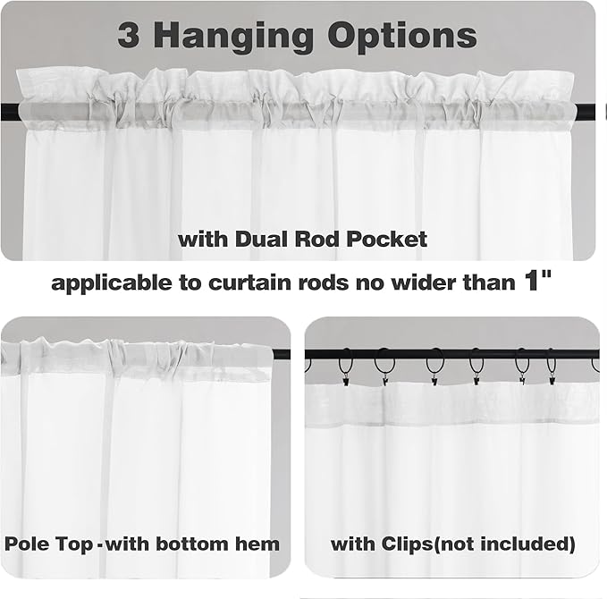 Chyhomenyc White Sheer Curtains 72 Inch Length 2 Panels, Light Filtering Top Dual Rod Pocket Voile Window Curtain Drapes for French Door, Bedroom Living and Children Room, Each 42W x 72L