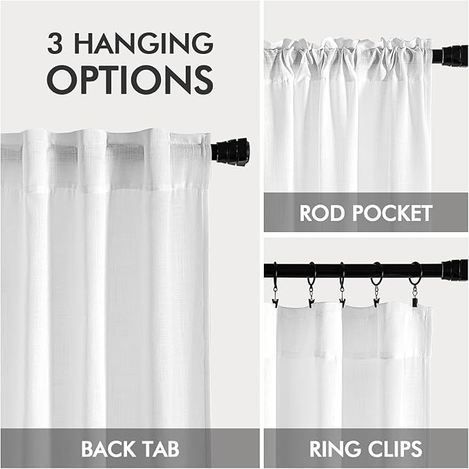 MIULEE White Linen Curtains 104 Inch Long 2 Panels for Bedroom Living Room, Soft Thick Linen Textured Back Tab Window Drapes Semi Sheer Light Filtering Rod Pocket Modern Farmhouse Decor