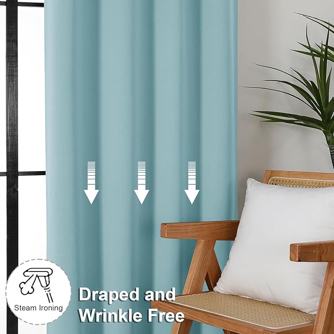 Simplebrand Ava Aqua Blackout Curtains for Bedroom 63 Inch Length 2 Panels Set, Nursery Thermal Insulated Energy Saving Rod Pocket Window Treatment Curtains Blackout Drapes, W40 x L63 Inch, Aqua