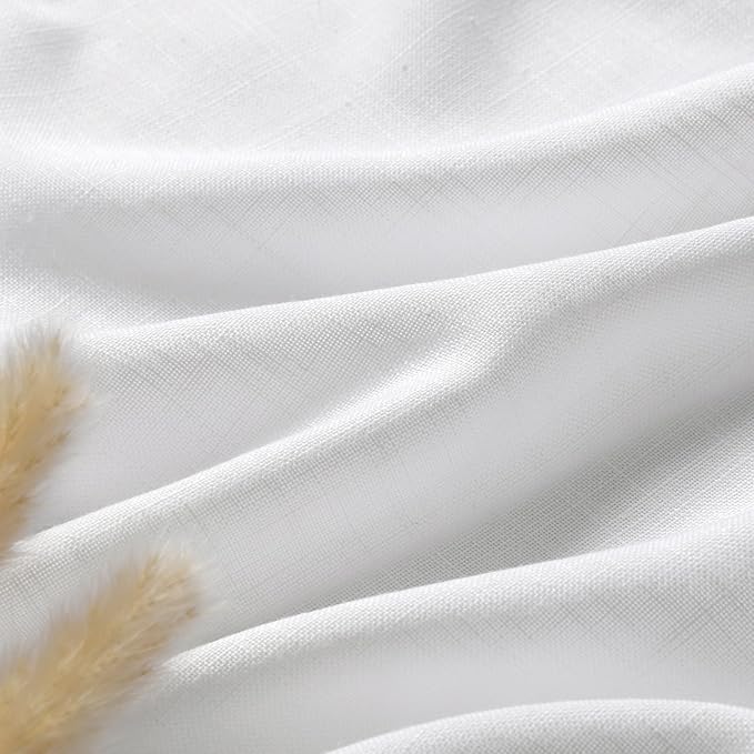 Nanspring White Semi Sheer Linen Curtains 88 Inch Length for Living Room Back Tab Rod Pocket Modern Farmhouse Coastal Decor 2 Panels Set Linen Textured Gauze Curtains for Dining Room Office 52x88