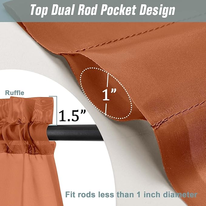 Orange Sheer Curtains Tier 30 Inches Length 2 Panels Set, Light Filtering Lightweight Soft Window Treatments Drapes, Cute Elegant Cafe Curtains for Nursery, Dual Rod Pocket, 2x42Wx30L Inches