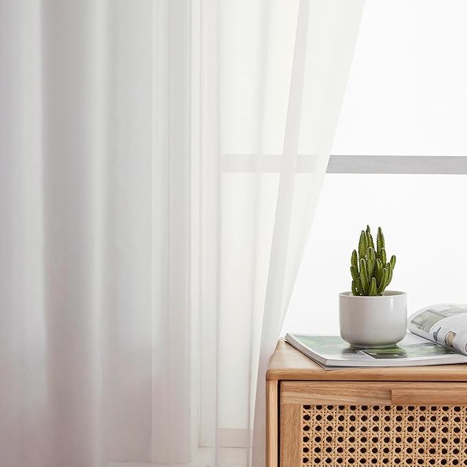 Aiyufeng Beautiful Sheer Curtains for Living Room, Chic Sheer Curtains Window Treatment Semi Sheer Privacy Drapes for Farmhouse/Cottage, W40 x L72, Ivory, 1 Pair