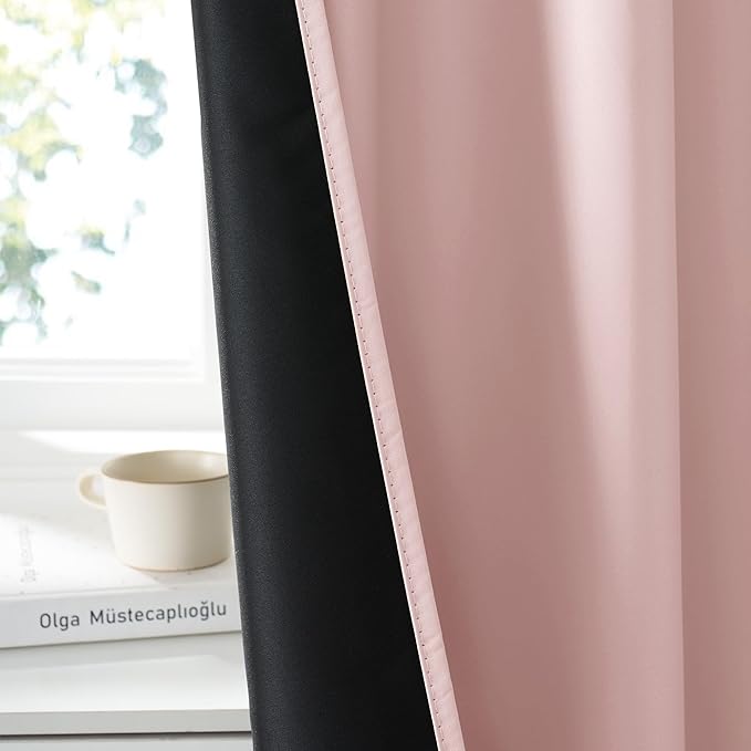 RYB HOME 100% Blackout Short Curtains for Small Window, Thermal Insulated Total Room Darkening Noise Reducing Curtains for Kitchen Bathroom Basement, 42 inches Wide by 45 inches Long, Baby Pink