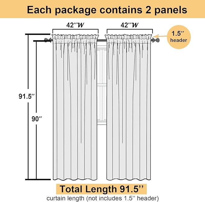 Lecloud Ivory Sheer Curtains 90 Inches Long 2 Panels, Elegant Light Filtering Voile Breathable Curtains, Solid Window Treatments with Dual Rod Pocket for Dining Room Bedroom, Each 42" W x 90" L