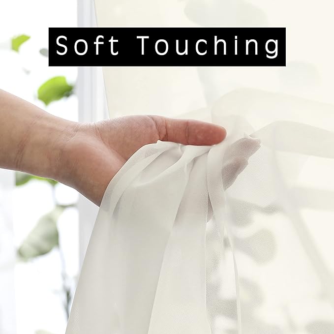 OWENIE Sheer Curtains Ivory 144 inch Extra Long, Elegant and Airy Drapes Translucent Window Treatments for Living Room/Bedroom, Ivory, 2 Panels=84" Wide