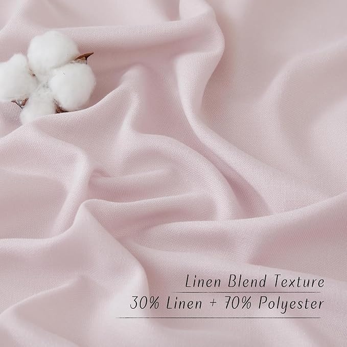 NICETOWN Blush Pink Linen Curtains for Kitchen, Thick Flax Small Window Treatments Semi Sheer Privacy Assured with Light Through for Cafe/Bathroom, W42 x L96, 2 Panels