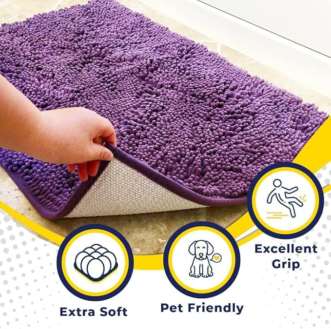 Muddy Mat® | Super Absorbent Door Mat Indoor, Microfiber Quick Dry Chenille Entryway Rug, Non-Slip Front Door Mat, Indoor Mats for Entryway, Machine Washable Pet Rug, Purple 24"x36"