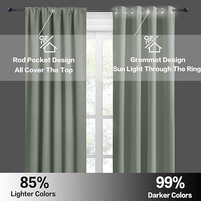 RYB HOME Blackout Curtains for Bedroom 84 inches Long 2 Panels Set, Privacy Thermal Insultaed Sunlignt Heat Blocking Drapes for Nursery Rental Room, Width 42 by Length 84, Greyish Green