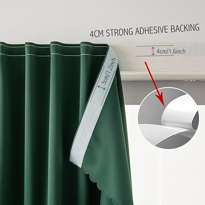 Blackout Curtains for Bedroom Stick On Curtains Window Shades Pull Down Blackout Window Cover No Drillng Self Adhesive Curtains No Rod Small Curtain, 35" W X 79" L, Dark Green, 1 Panel