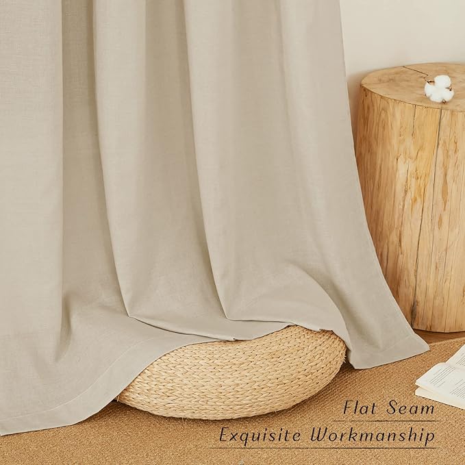 NICETOWN Thick Linen Curtains Privacy with Light Filtering, Grommet Semi Sheer Not See Through Linen Blend Curtain Drapes Vintage & Rustic for Farmhouse / Living Room, Angora, W55 x L84, 2 Panels