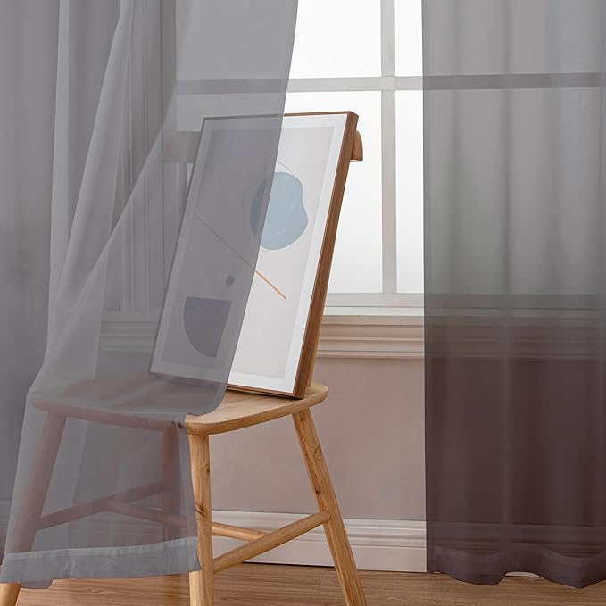 Simplebrand Grey Sheer Curtains 84 Inches Long, Light Filtering Rod Pocket Solid Color Window Sheer Curtain Panels, Elegant Curtains & Drapes for Living Room 2 Panels (Charcoal Grey, 2x42x84'')