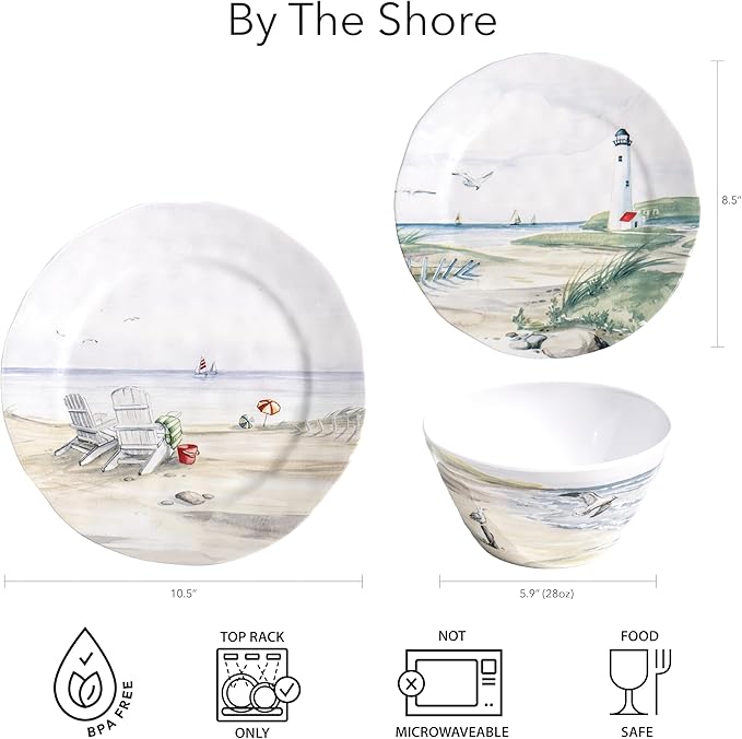 By the Shore Set of 6 Melamine Salad Plates, 8.5"