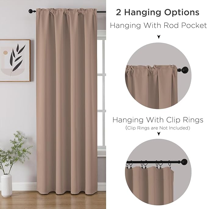 CUCRAF Khaki Blackout Curtains 54 inch Length 2 Panels Set, Rod Pocket Room Darkening Drapes for Bedroom Living Room, Insulated Thermal Light Blocking Window Curtain (W52 x L54 Inch)