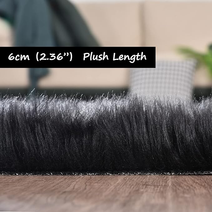 Goolela Black Round Rug 4ft Circle Fluffy Fuzzy Furry Rug for Bedroom Living Room Dorm Faux Sheepskin Fur Shaggy