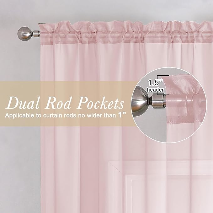Lecloud Blush Pink Sheer Curtains 84 Inches Long 2 Panels Set, Light Filtering Window Curtains for Living Room Bedroom, Solid Voile French Door/Dining Room Drapes with Dual Rod Pocket, 40" W X 84" L