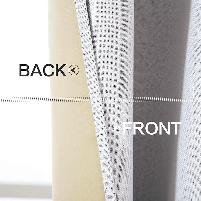 MIULEE Linen Blackout Curtains for Bedroom Solid 100% Blackout Thermal Insulated Grayish White Curtains Grommet Room Darkening Curtains/Drapes for Living Room 42x84 Inch (2 Panels)