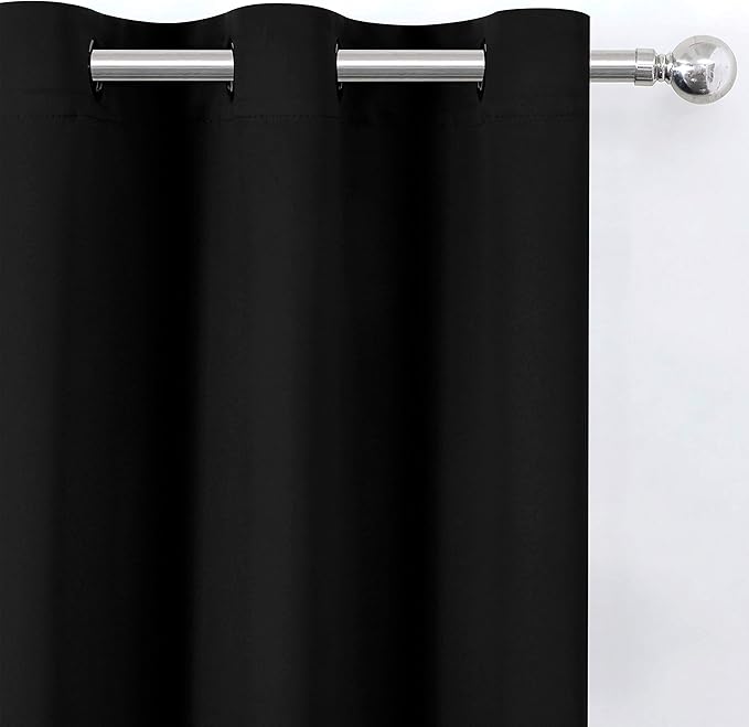 LEMOMO Black Blackout Curtains 40 x 63 Inch Length/Set of 2 Curtain Panels/Thermal Insulated Room Darkening Blackout Curtains for Bedroom