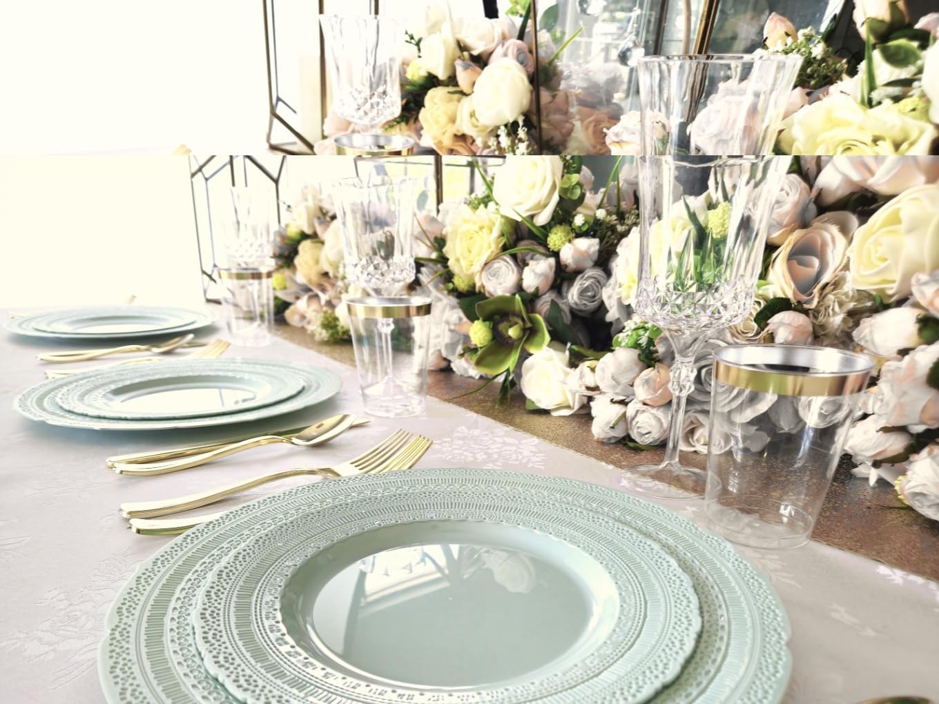 " OCCASIONS " 60 Plates Pack, Extra Heavyweight Disposable Vintage Wedding Party Plastic Plates (8.25'' Appetizer/Dessert Plate, Chateau in Mint)