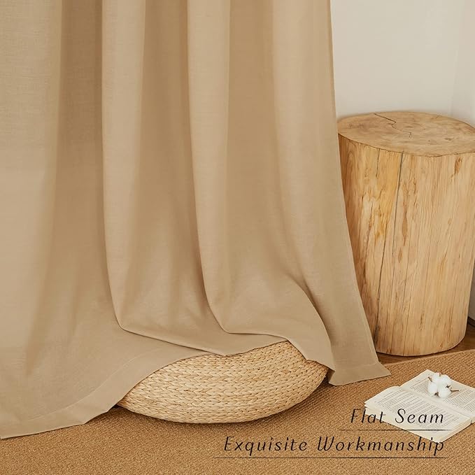 NICETOWN Rustic Linen 102 inch Long Curtains for Living Room, Grommet Privacy Added Thick Linen Weave with Light Filter Window Curtains & Drapes for Bedroom, Burlap, W55 x L102, 2 Panels