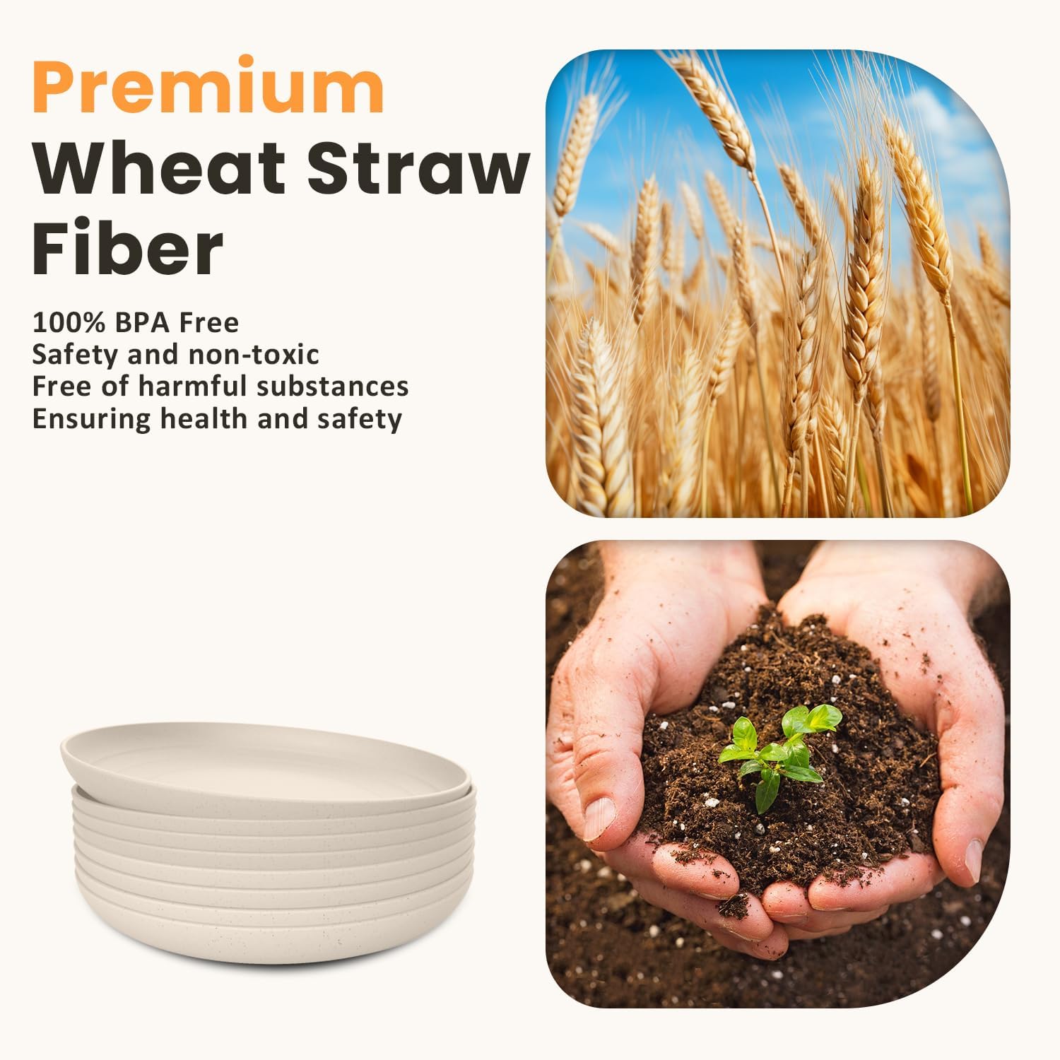 Homienly Wheat Straw Plates 8 PCS Unbreakable Dinner Plates - 10 inch Dishwasher & Microwave Safe Plastic Plates Reusable Lightweight Roud Plates, Plates for Kitchen, Dinner, Outdoor,Picnic (Beige)