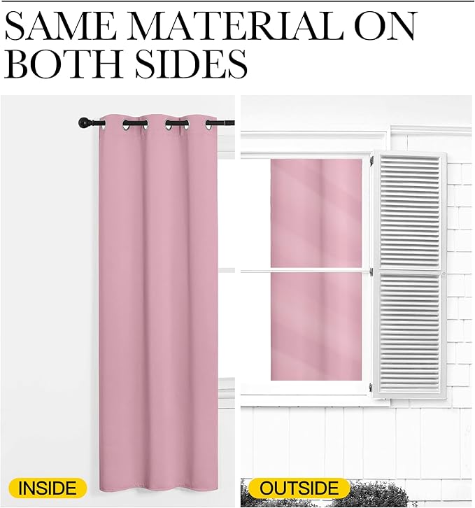 NICETOWN Rouge Pink Blackout Curtain Panels for Bedroom, 2 Panels, W42 x L40-inch, Thermal Insulated Grommet Top Blackout Draperies and Drapes for Basement