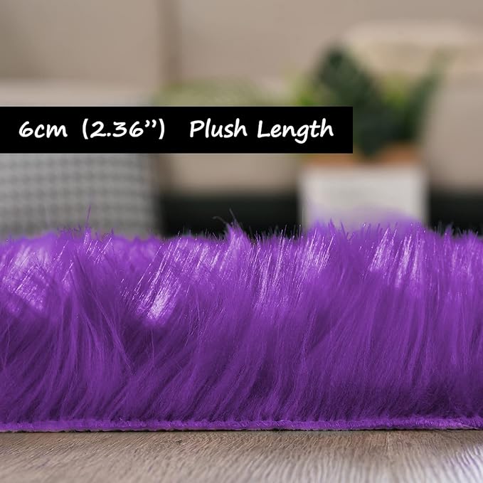 Goolela Purple Fluffy Sheepskin Rug 4x6 for Bedroom Bedside Fuzzy Furry Purple Faux Fur Shag Carpet Plush Sheepksin