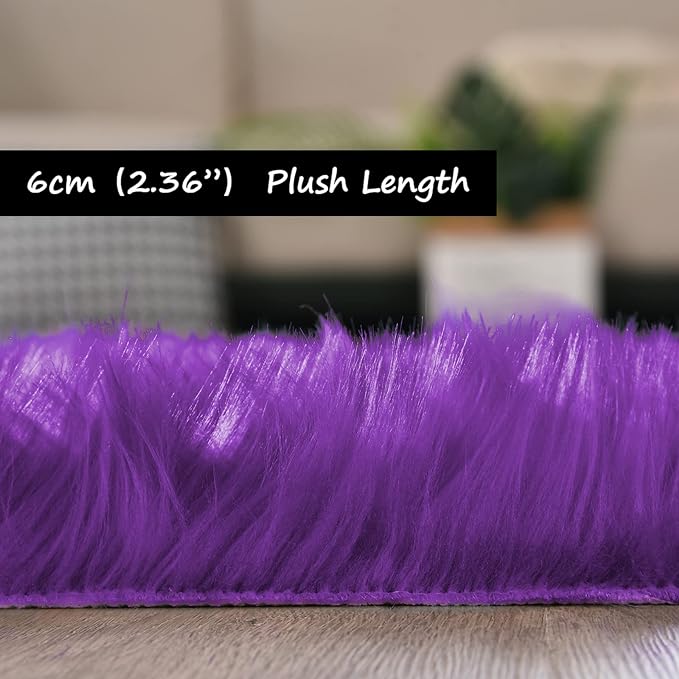 Goolela Purple Sheepskin Rug 4x6 Fluffy Fuzzy Furry Carpet for Bedroom Bedside Faux Fur Soft Shaggy Plush Rectangle