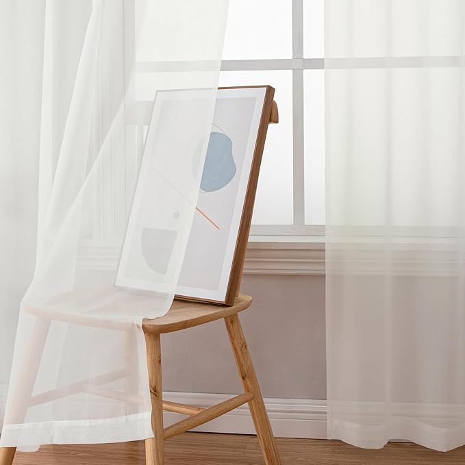 Simplebrand Ivory Sheer Curtains, 72" Length, 2 Panels Set - Light Filtering, Rod Pocket Window Curtains for Bedroom (Ivory, 59" W x 72" L)