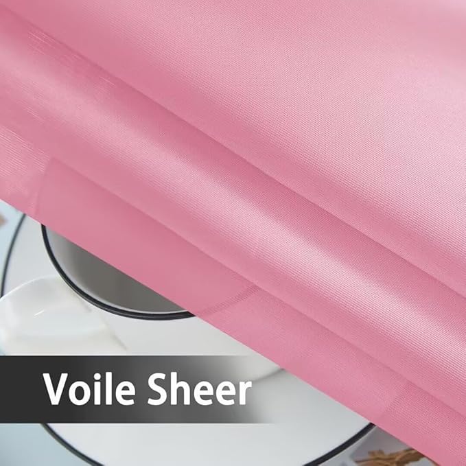 youleyar Solid Sheer Rod Pocket Curtain Voile Draperies 2 Panels White Beige Black Grey Coffee 52 Inch Width 108 Inch Long 1 Pair for Kitchen Bedroom Children Living Room Yard (Pink, 52Wx108L)
