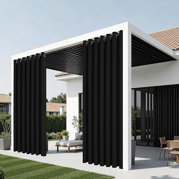 Joydeco Blackout Patio Sliding Door Curtains 84 Inches Long, Grommet Privacy Room Divider Curtains, Extra Wide Thermal Blackout Drapes for Bedroom Living Room (Black, 80Wx84L, 1 Panel)