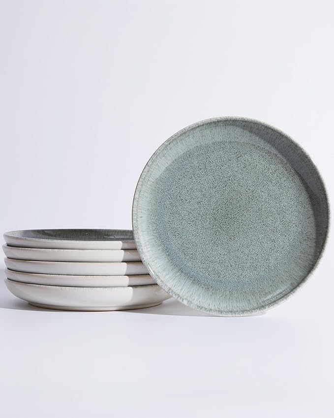 Ceramic Plates, 8.0 Inch Round Stoneware Salad Plates Use for Dessert, Salad, Appetizer, Microwave and Dishwasher Safe, Scratch Resistant Small Dinner Plate of 6