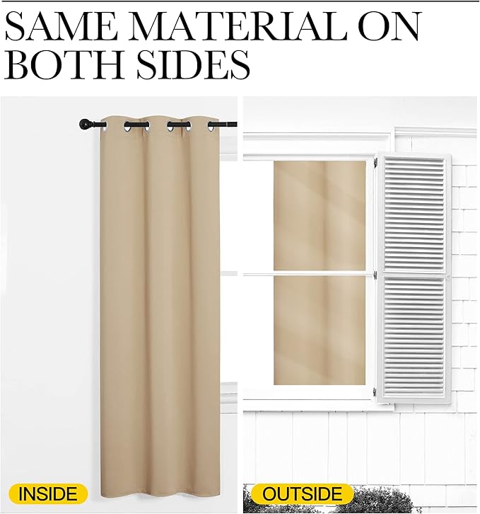 NICETOWN Blackout Curtain Panels for Bedroom, 2 Panels, W52 x L60-inch, Biscotti Beige, Thermal Insulated Grommet Top Blackout Draperies and Drapes for Basement