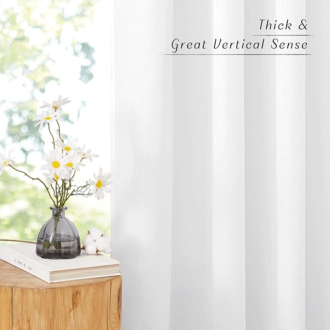 NICETOWN Linen White Curtains 84 inch Length 2 Panels Set, Grommet Thick Flax Linen Blend Window Treatment Privacy Assured with Light Filtering for Bedroom/Living Room, W55 x L84
