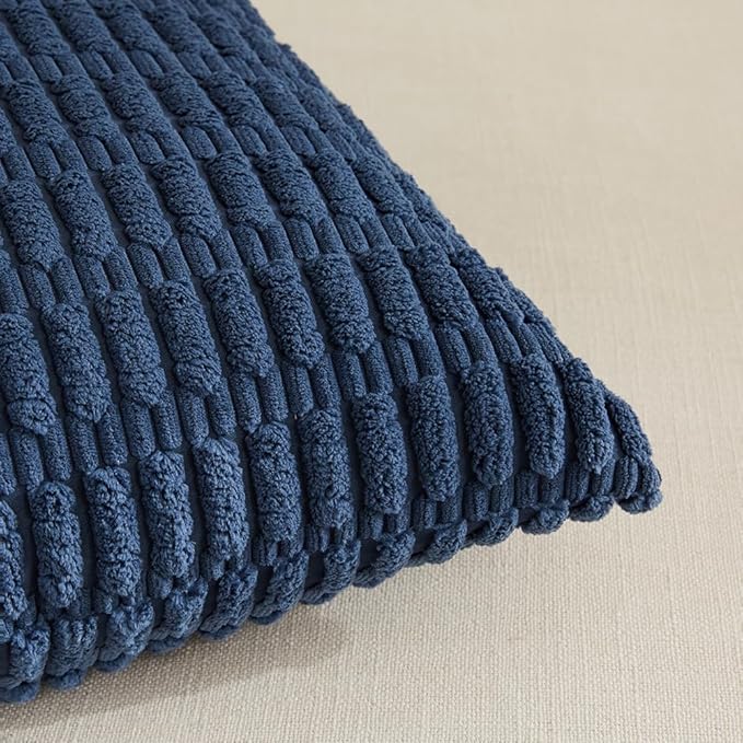 Fancy Homi 4 Packs Dusty Blue Decorative Throw Pillow Covers 16x24 Inch for Living Room Couch Bed Sofa, Rustic Farmhouse Boho Home Decor, Soft Plush Striped Corduroy Square Cushion Case 40x60 cm
