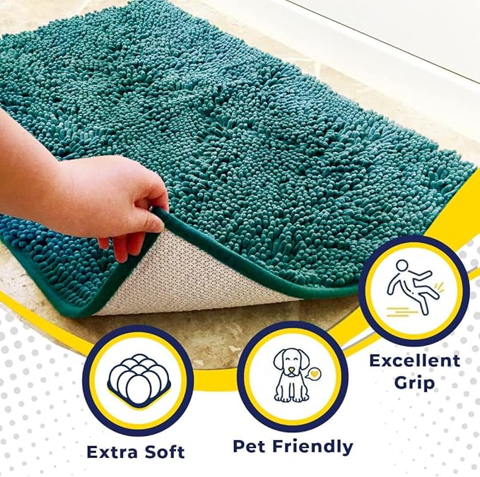 Muddy Mat® | Super Absorbent Door Mat Indoor, Microfiber Quick Dry Chenille Entryway Rug, Non-Slip Front Door Mat, Indoor Mats for Entryway, Machine Washable Pet Rug, Teal 35"x60"