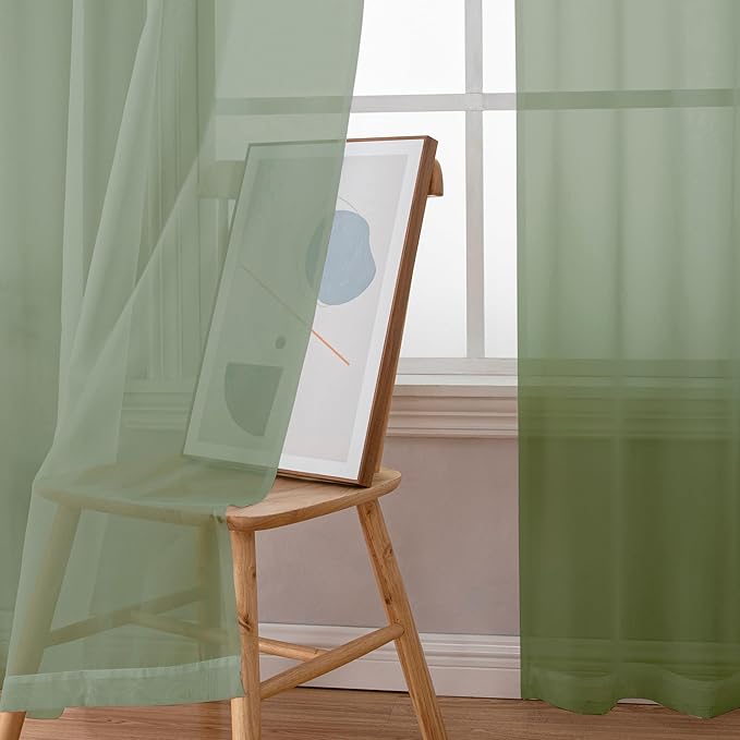 Simplebrand Rod Pocket Top Solid Voile Sheer Curtains for Bedroom, 54 Inch Length Drapes Set of 2, Lightweight and Light Filtering Elegant Sage Curtains Panels Window Treatment, 42W×54L, Sage