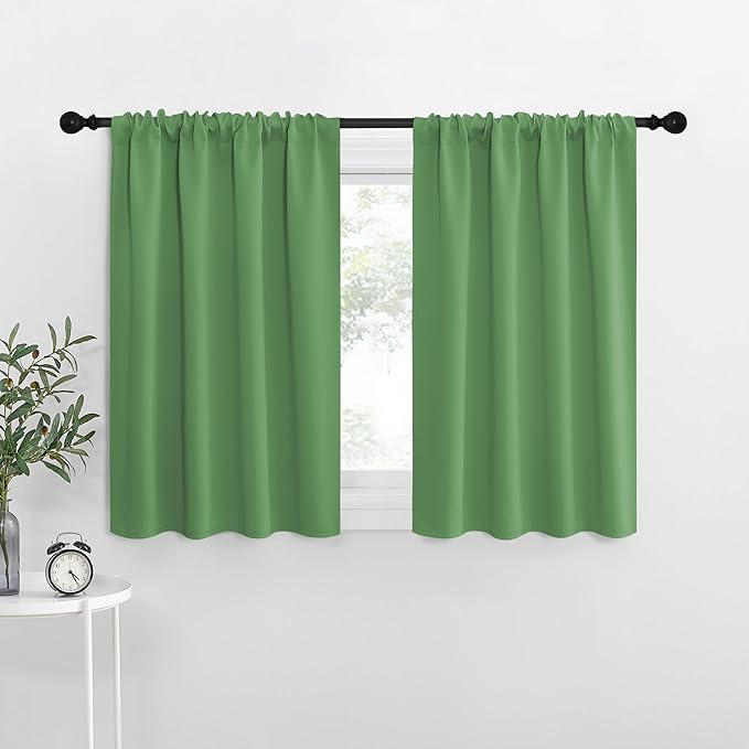 NICETOWN Blackout Curtains for Living Curtains, Froest Green, 2 Panels, 29 by 30, Room Darkening Window Curtain Panels, Easy-Care Solid Thermal Insulated Draperies/Drapes for Daughter Room