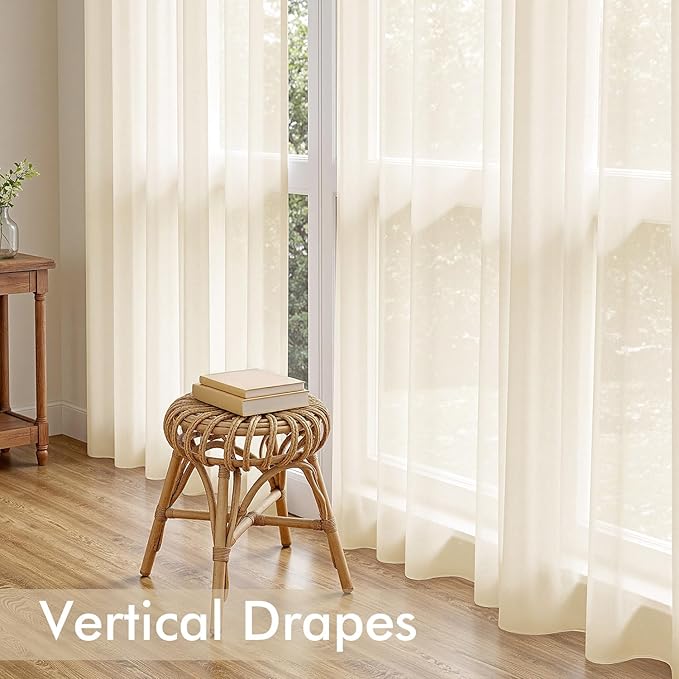 MIULEE Butter Cream Sheer Curtains 108 Inches Long, 4 Panels Set, Rod Pocket Voile Drapes Light Filtering and Semi Transparent, Elegant Window Treatments for Bedroom Living Room,42 x 108 Inches