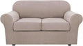 H.VERSAILTEX 3 Piece Stretch Sofa Covers for 2 Cushion Loveseat Couch Covers for Living Room Furniture Cover (Base Cover Plus 2 Seat Cushion Covers) Thicker Jacquard Fabric(Medium Sofa, Sand)