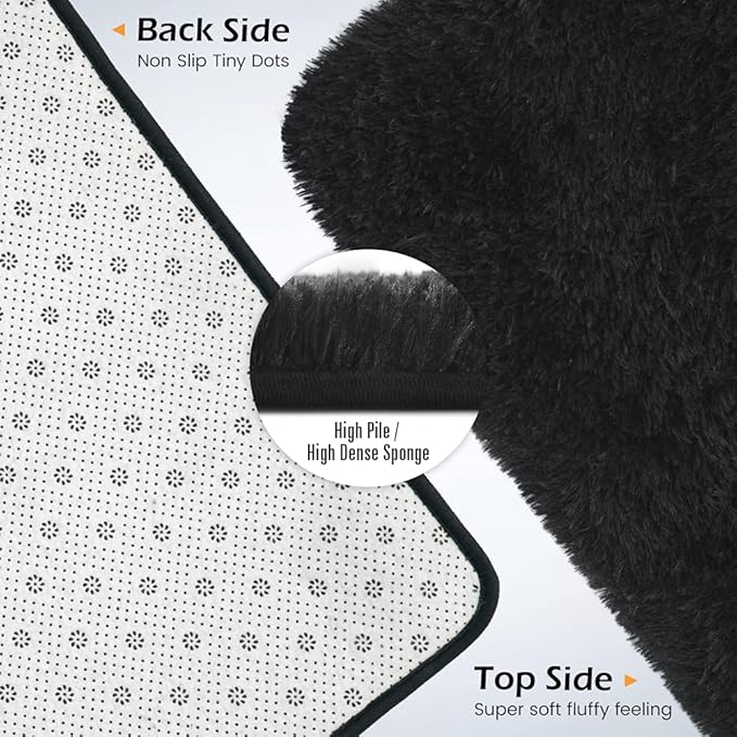 Amearea Premium Soft Fluffy Rug Modern Shag Carpet, 5.3x7.5 Feet, Fuzzy Plush Rugs for Living Room Bedroom Kids Room Home Decor, Nursery Non Slip Indoor Shaggy Carpets, Black