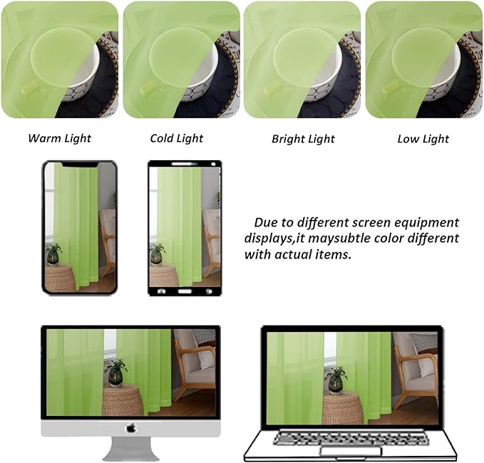 Chyhomenyc Sheer Curtains 108 Inch Length 2 Panels Set, Extra Long Light Filtering Solid Voile Window Drapes for Living Room Bedroom, 42Wx108L, 9FT Length, Set of 2, Lime