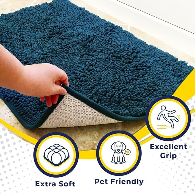 Muddy Mat® | Super Absorbent Door Mat Indoor, Microfiber Quick Dry Chenille Entryway Rug, Non-Slip Front Door Mat, Indoor Mats for Entryway, Machine Washable Pet Rug, Atlantic Blue 6ft x 9ft