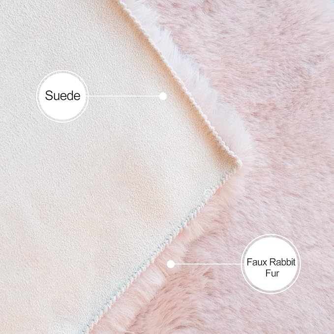 ORINOVA Pink Plush Washable Fluffy Fur Rugs for Living Room Shag Faux Rabbit Fuzzy Fur Area Rugs for Bedroom 2x6 Rug Oblong Nursery Rug