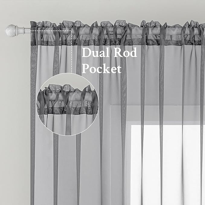 MIULEE 2 Panels Solid Color Sheer Window Curtains Elegant Window Voile Panels/Drapes/Treatment for Bedroom Living Room (54X96 Inches Charcoal Grey)