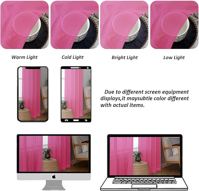 Chyhomenyc Hot Pink Sheer Curtains 84 Inches Long 2 Panels Set, Light Filtering Soft Airy Window Curtains, Rod Pocket for Living Room Bedroom Window Drapes, 42Wx84L Inch, 2PCS