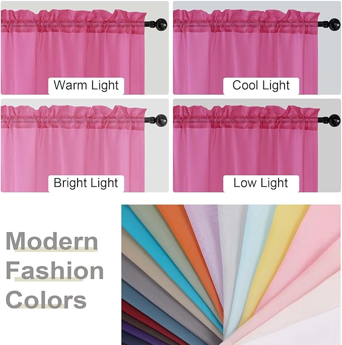 Hot Pink Sheer Curtains for Bedroom Living Room 45 Inch Length 2 Panels, Soft Airy Light Filtering Small Kitchen Window Curtains, Rod Pocket Short Curtain Drapes, Hot Pink, 42" Wx45 L Inches