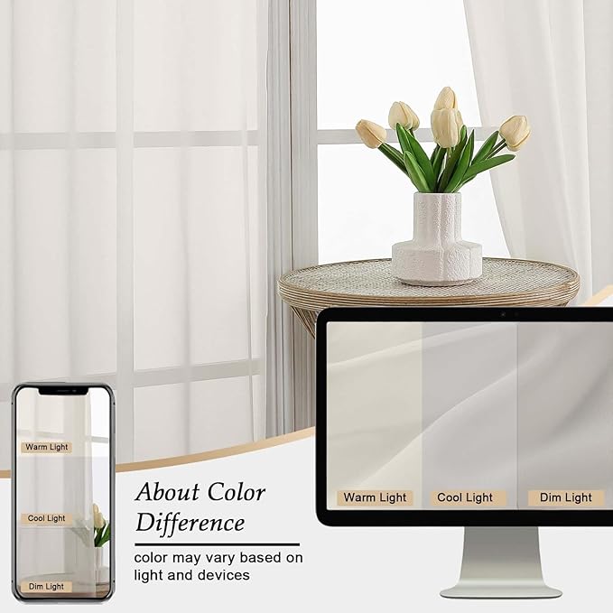 Ivory Sheer Curtains for Bedroom Living Room 96 Inches Long 2 Panels, Modern Airy Soft Lightweight Rod Pocket Light Filtering Sheer Curtains Drapes, Ivory, Each 59" Wx96 L Inch