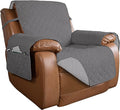 PureFit Reversible Quilted Sofa Cover, Water Resistant Slipcover Furniture Protector, Washable Couch Cover with Non Slip and Elastic Straps for Kids, Dogs, Pets (Oversized Recliner, Gray/Light Gray)