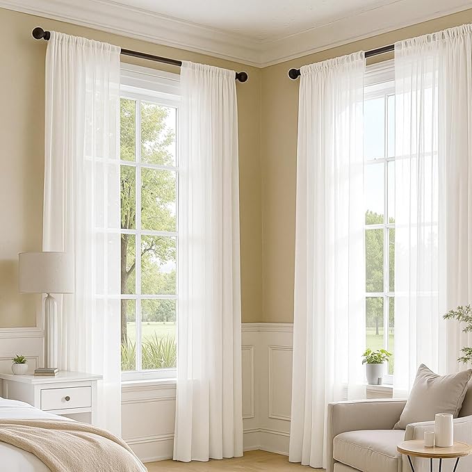 MIULEE Ivory Sheer Curtains 96 Inches Long, 4 Panels Set, Light Filtering Rod Pocket Voile Drapes for Living Room and Bedroom, Airy Soft Fabric Window Treatments, 54 x 96 Inches