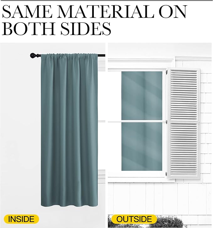 NICETOWN Greyish Blue Blackout Curtains Panels for Window, Thermal Insulated Rod Pocket Blackout Drapes/Draperies for Living Room (2 Panels, W42 x L54 inches)